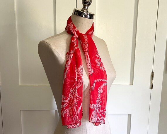 Vintage long silk scarf with rope and tassel patt… - image 4