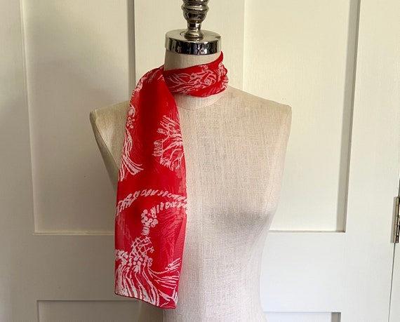 Vintage long silk scarf with rope and tassel patt… - image 1