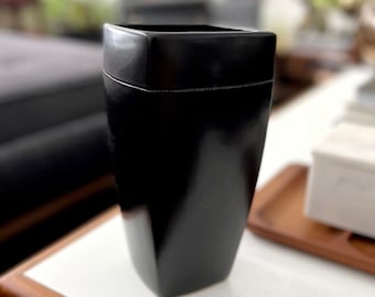 Black Mid Century Ceramic Vase with Seam Detail