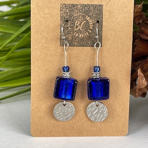 Handmade Glass Earring, Blue and Silver Earring, Dangle Earring, Gift for Women, For Mom, Gift for Wife