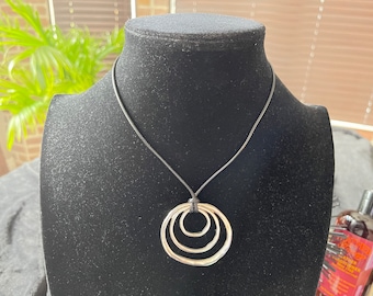 Necklace/Silver pendant/Minimalist/Black cord/Circles/Trend/Urban Fashion/Geometric/Jewelry/Birthdays/Parties/Gift/Accessory/Prom