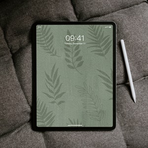 Sage Green iPad Wallpaper Digital Download - Palm Leaves Aesthetic Wallpaper iPad - Boho iPad Wallpaper - Neutral Calm iPad Background