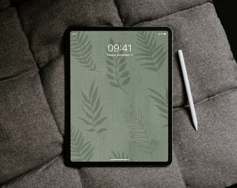 Sage Green iPad Wallpaper Digital Download - Palm Leaves Aesthetic Wallpaper iPad - Boho iPad Wallpaper - Neutral Calm iPad Background