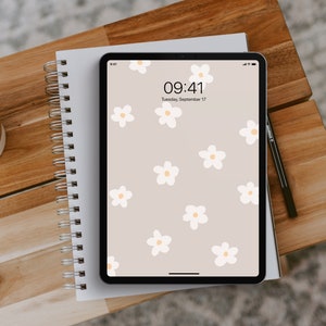 Neutral Beige Daisy Flower iPad Wallpaper, Floral iPad Wallpaper, Boho iPad Wallpaper, Calm iPad Background, Aesthetic iPad Lockscreen