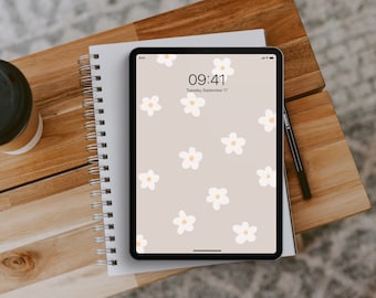 Neutral Beige Daisy Flower iPad Wallpaper, Floral iPad Wallpaper, Boho iPad Wallpaper, Calm iPad Background, Aesthetic iPad Lockscreen