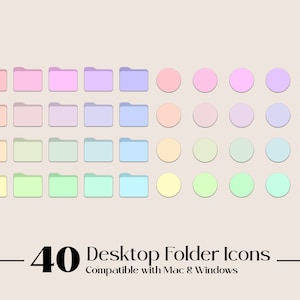 40 Pastel Desktop Folder Icons for Mac & PC | Mac Icons | Windows Icons | Minimalist Desktop Aesthetic | Bundle Pack | Instant Download