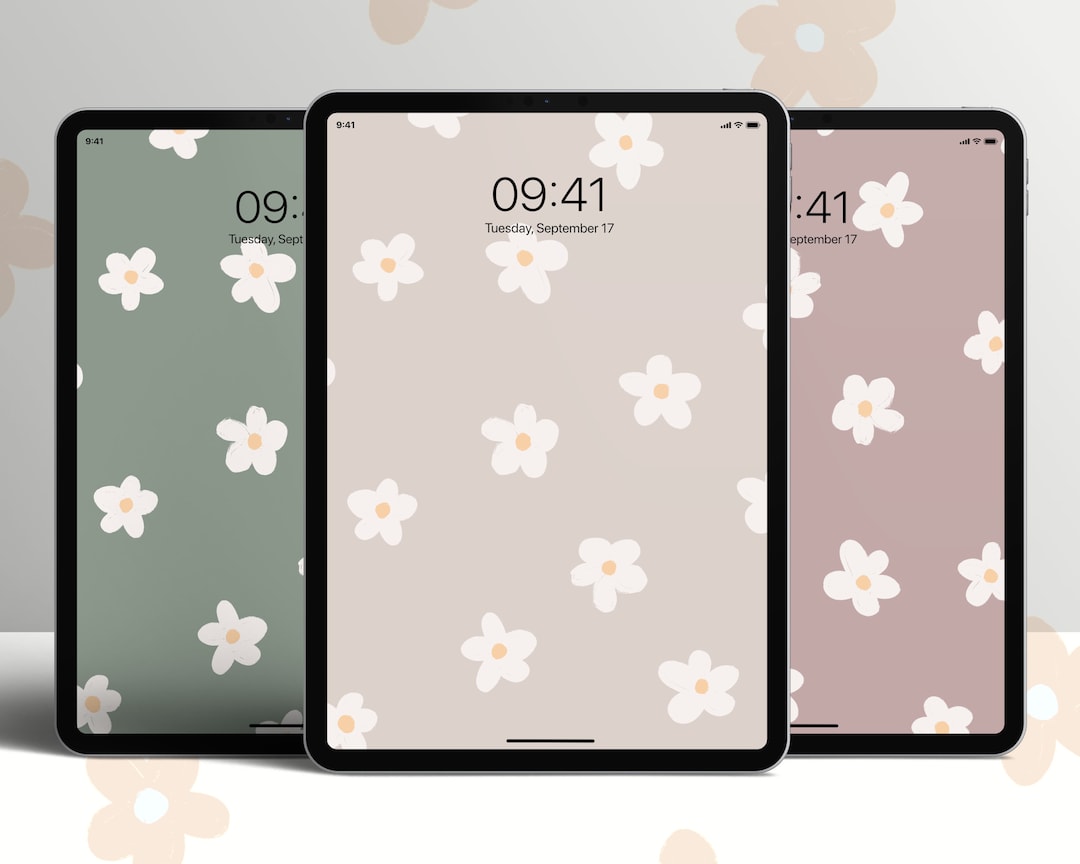 Bundle - 3 Daisy Flower iPad Wallpaper, Boho Floral iPad Wallpaper