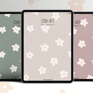 Bundle - 3 Daisy Flower iPad Wallpaper, Boho Floral iPad Wallpaper, Neutral Calm iPad Background, Aesthetic iPad Lockscreen