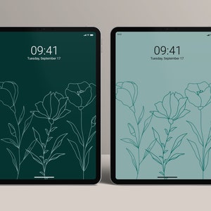 2 Emerald Green iPad Wallpaper Digital Download - Floral Aesthetic Wallpaper iPad - Boho iPad Wallpaper - Dark Green iPad Background