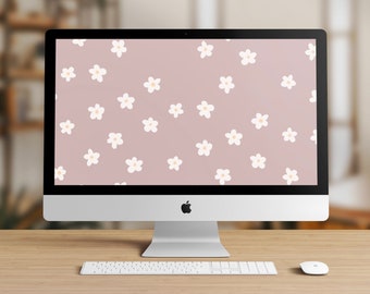Lilac Daisy Flower Desktop Wallpaper, Lilac Floral Desktop Wallpaper, Boho Desktop Wallpaper, Neutral Calm Aesthetic Desktop Background