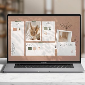 Desktop Organizer Wallpaper & Desktop Folder Icons for Mac and PC | Mac Windows Icons | Green Beige Brown Boho Botanical Aesthetic Wallpaper