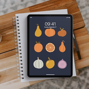 Papel de parede para iPad de outono de abóbora da Marinha, papel de parede para iPad de outono de Halloween, fundo neutro Boho Calm para iPad, tela de bloqueio estética para iPad