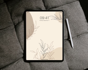 Download digital de papel de parede floral Boho para iPad - Papel de parede estético bege para iPad - Papel de parede de formas - Fundo neutro para iPad