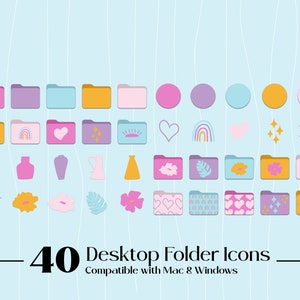 40 Cute Y2K Desktop Folder Icons for Mac & PC Y2K, Mac and Windows Icons, Minimalist Desktop Aesthetic Bundle Pack, Instant Download