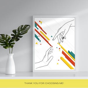 Minimalist Line Drawing Hands - Love & Connection Themed Art