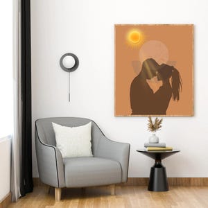 Romantic Couple Print: Sunlight Silhouette, Minimalist Home Decor (Digital Download)