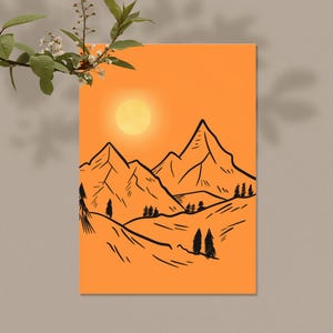 Mountain Sunset Print: Boho Nature Wall Art (Digital Download)
