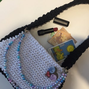 star crossed lovers - crochet handbag with hand painted keychain