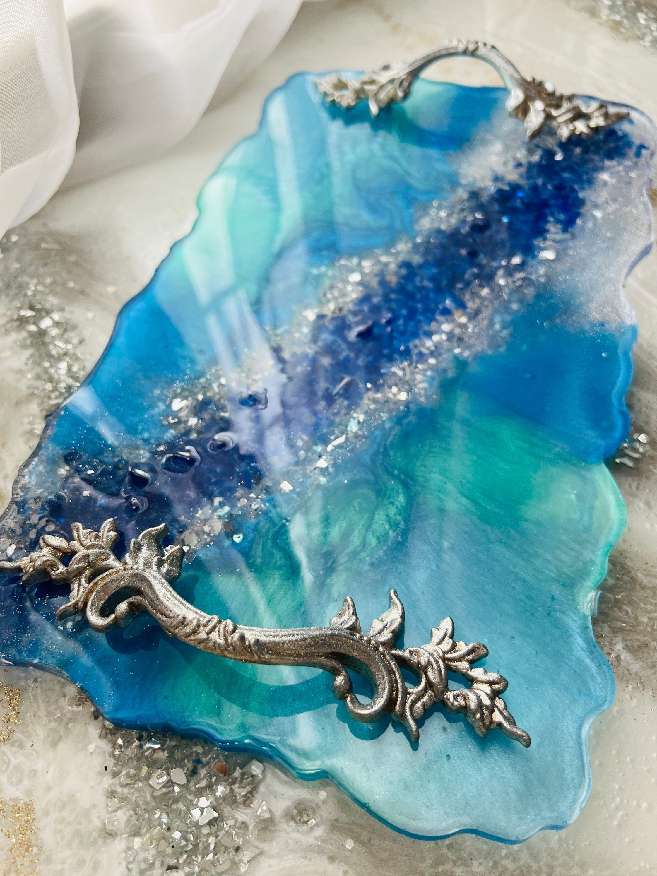 Large Decorative Resin Tray Handles Luxury Pacific Blue and Royal Blue