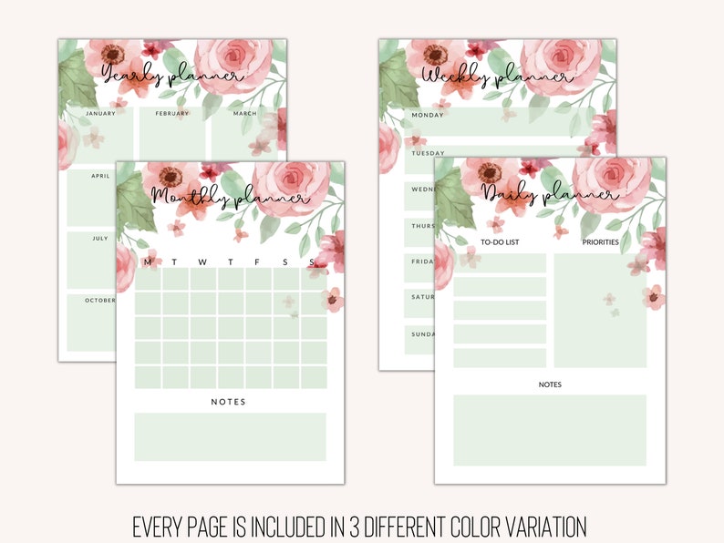 PLANNER BUNDLE: Printable Yearly, Monthly, Weekly, Daily planner, To do ...