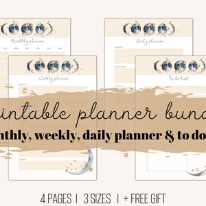 PLANNER BUNDLE: Monthly planner, Weekly planner, Daily Planner & To do list I Printable planner Kit I Undated Moon phases designed jorunal