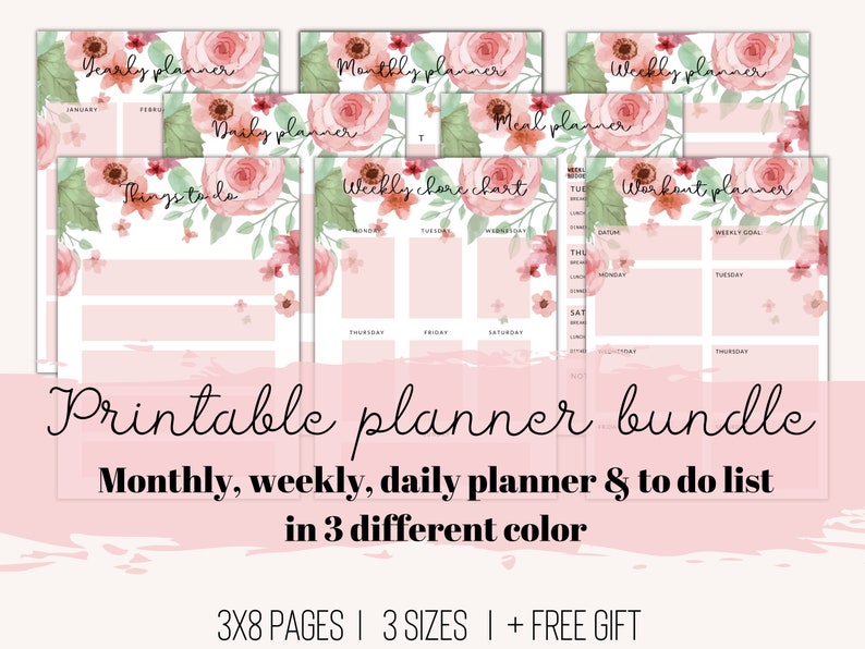 PLANNER BUNDLE: Printable Yearly, Monthly, Weekly, Daily planner, To do ...