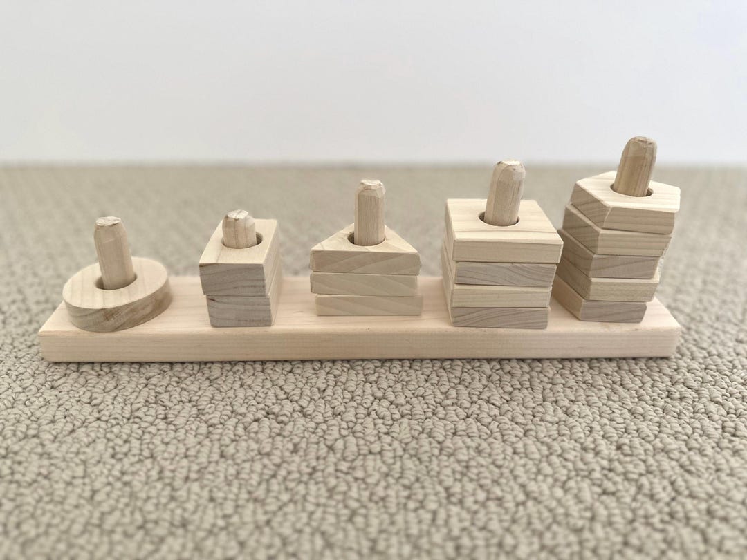 Natural Wood Stacker Toy - 5 Stacking Shapes - Wooden Stacking Toy ...