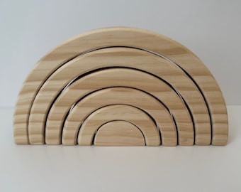 Natural Wood Rainbow Stacking Toy - For open-ended play, minimalist decor, arts & crafts projects