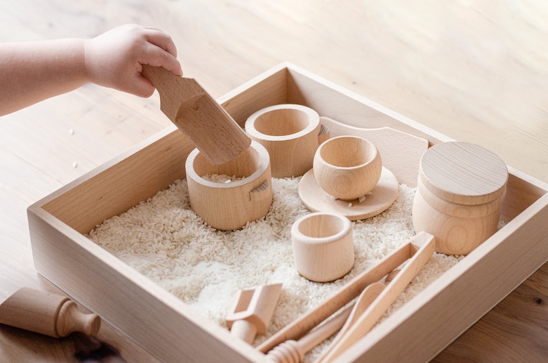 15 Piece Wooden Sensory Kit, Sensory Tray W/ Tools & Storage Bag