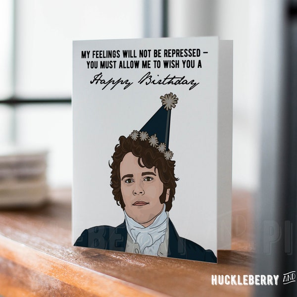 Funny Mr. Darcy Birthday Card, Pride and Prejudice, Colin Firth, Jane Austen Greeting Card, Romantic, Handmade Cards