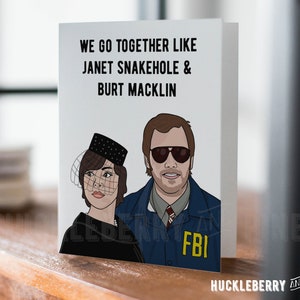 Janet Snakehole & Burt Macklin Card, Anniversary Card, Valentine's Card, Parks and Rec, Romantic Humor, Pop Culture Greeting Card