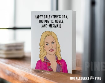 Galentine's Day Card, Leslie Knope, Poetic Noble Land-Mermaid, Friendship Humor, Girlfriend Card, Card for BFF, Pop Culture Greeting Card