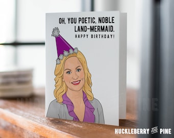 Leslie Knope Birthday Card, Poetic Noble Land-Mermaid, Happy Birthday Card, Funny Birthday