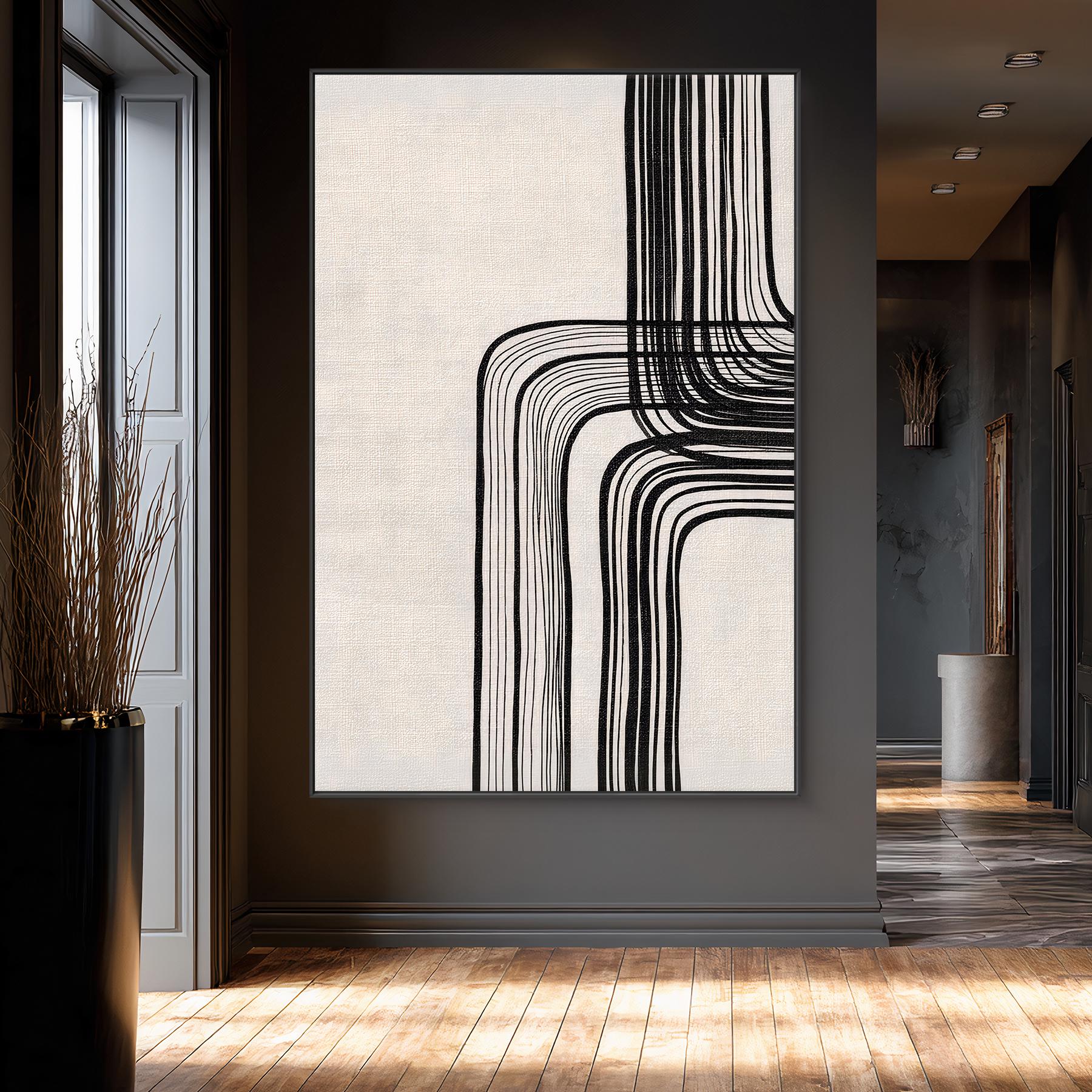 Minimalist Abstract Line Art, Bold Black and Cream Wall Art ...