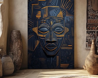 Canvas Giclee Print Modern African Wall Art, Abstract Tribal Mask Painting, Modern Home and Office Decor