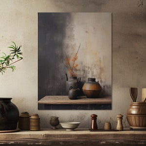 Japandi Inspired Canvas Print Wall Art, Japanese Fine Art Home and Office Accent Decoration
