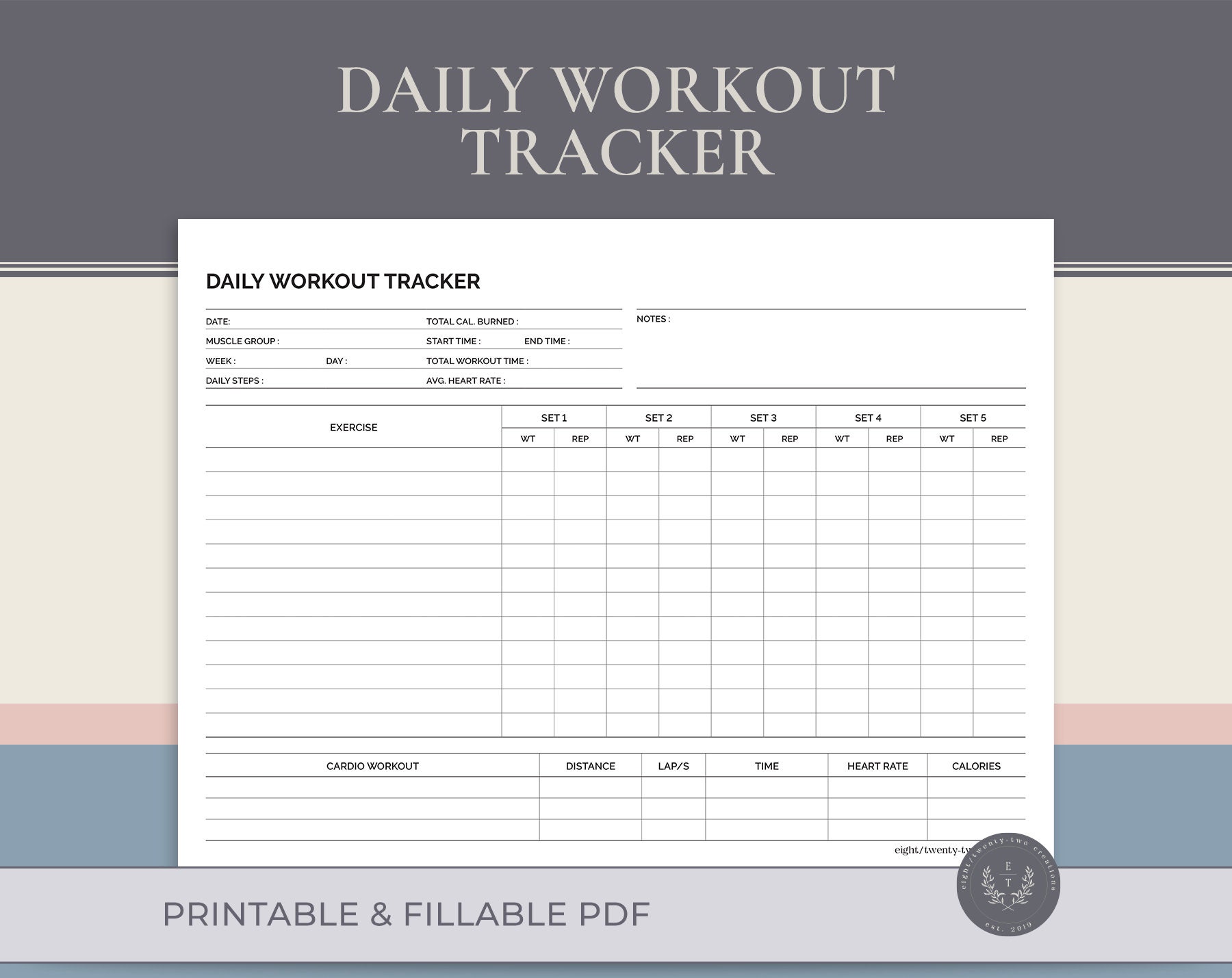 Printable Daily Workout Tracker Digital Download Fillable PDF Tracking