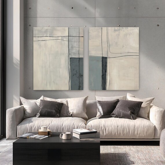 Minimalist Abstract Artwork 2 Piece Canvas Set, Neutral Color Wall Art for Living Room Bedroom Decor
