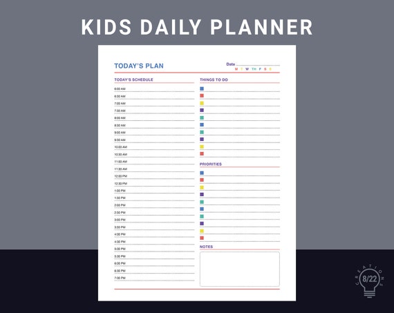 Daily Planner Kids Printable Daily Schedule for Kids Daily - Etsy