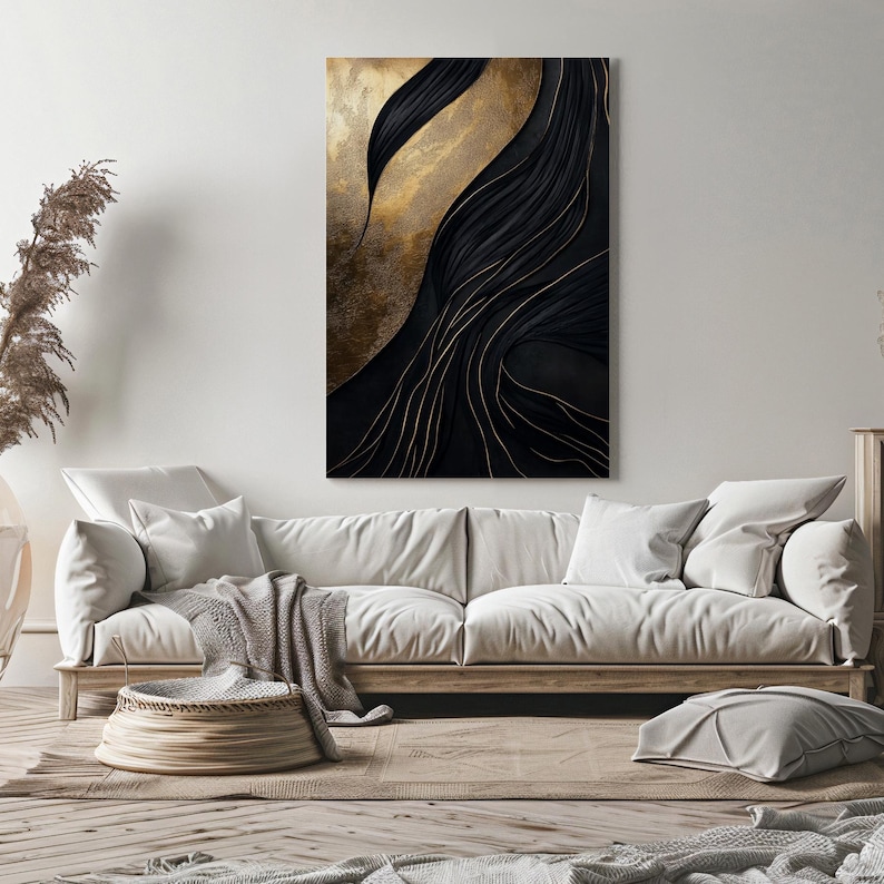 Black and Gold Abstract Canvas Print – Modern Luxe Wall Art - Etsy