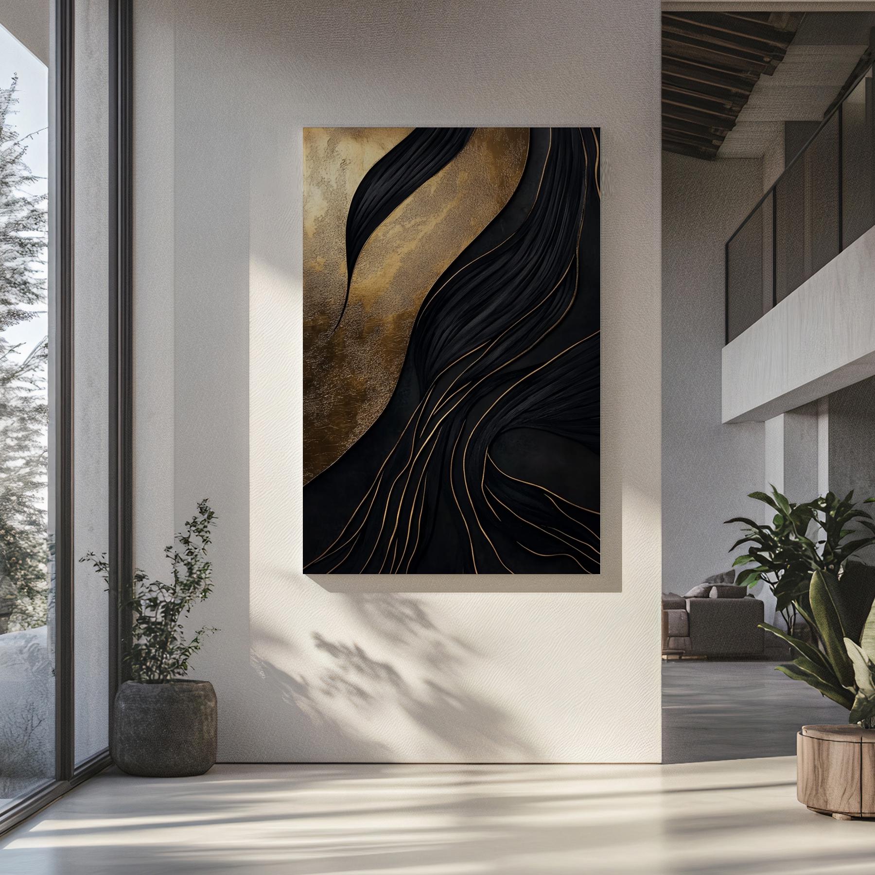 Black and Gold Abstract Canvas Print – Modern Luxe Wall Art - Etsy