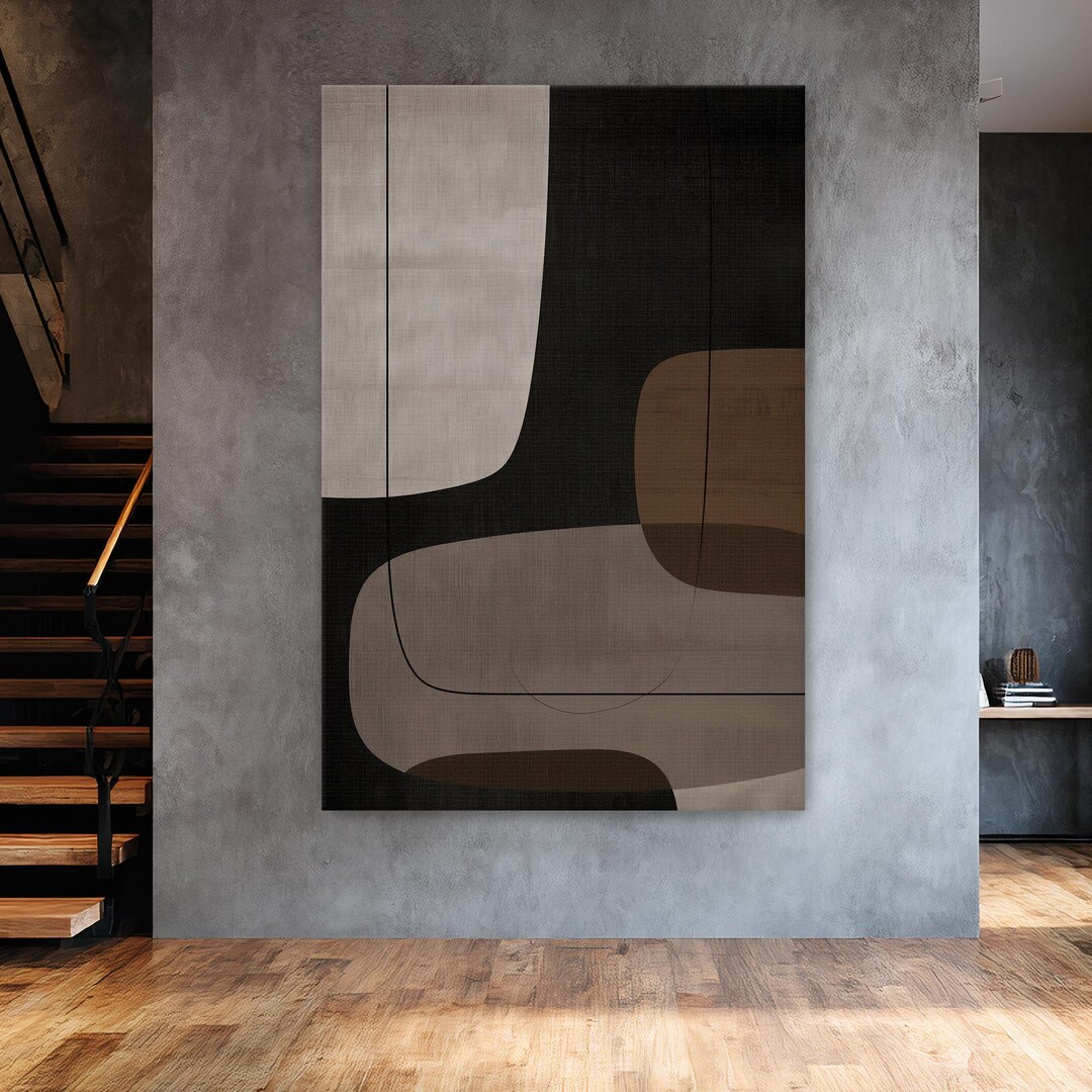 Modern Abstract Canvas Wall Art, Neutral Black Beige Minimalist ...