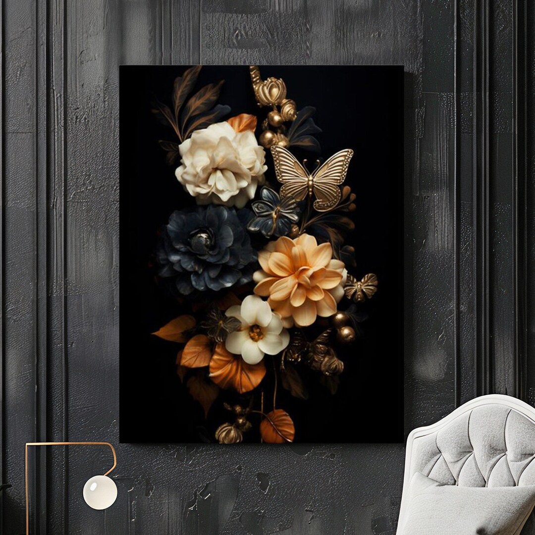 Victorian Floral Dark Academia Canvas Print - Vintage Style Wall Art - Etsy