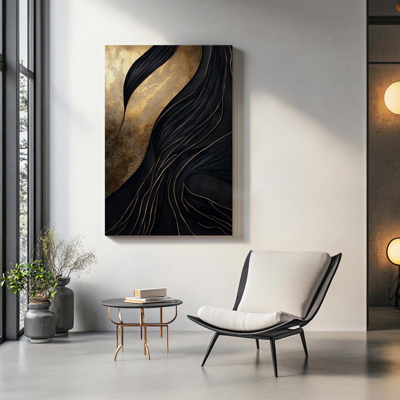 Black and Gold Abstract Canvas Print – Modern Luxe Wall Art - Etsy