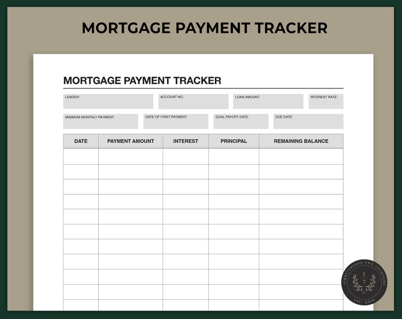 Printable Mortgage Payment Tracker Mortgage Payoff Log Debt Payoff