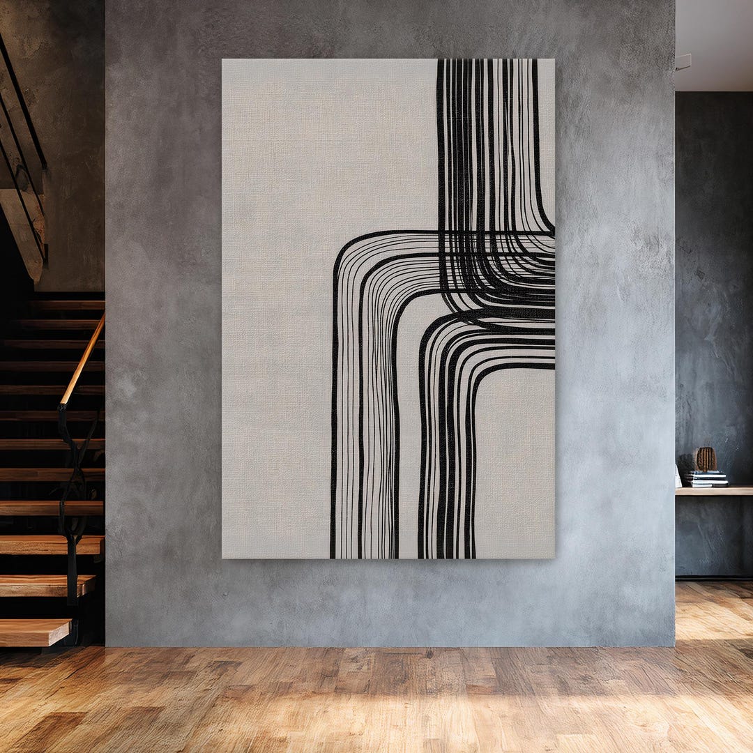 Minimalist Abstract Line Art, Bold Black and Cream Wall Art ...
