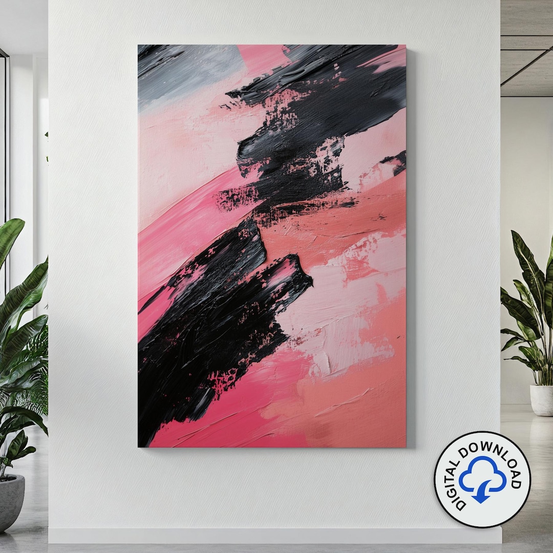 Pink & Black Abstract Art Print – Modern Brushstrokes (digital Download ...