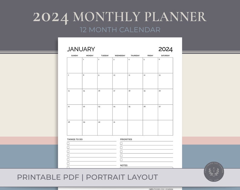 2024 Monthly Planner Printable PDF Creative Design Etsy