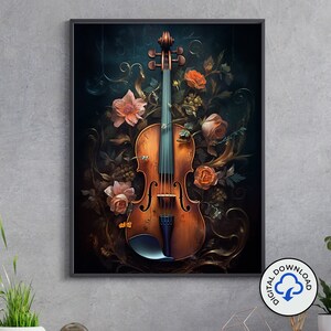 Violin Wall Art Victorian Harmony - Printable Digital Download - Home Decor for Music Enthusiasts