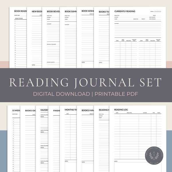 Reading Journal Printable PDF for Book Readers, Book Reading Planner